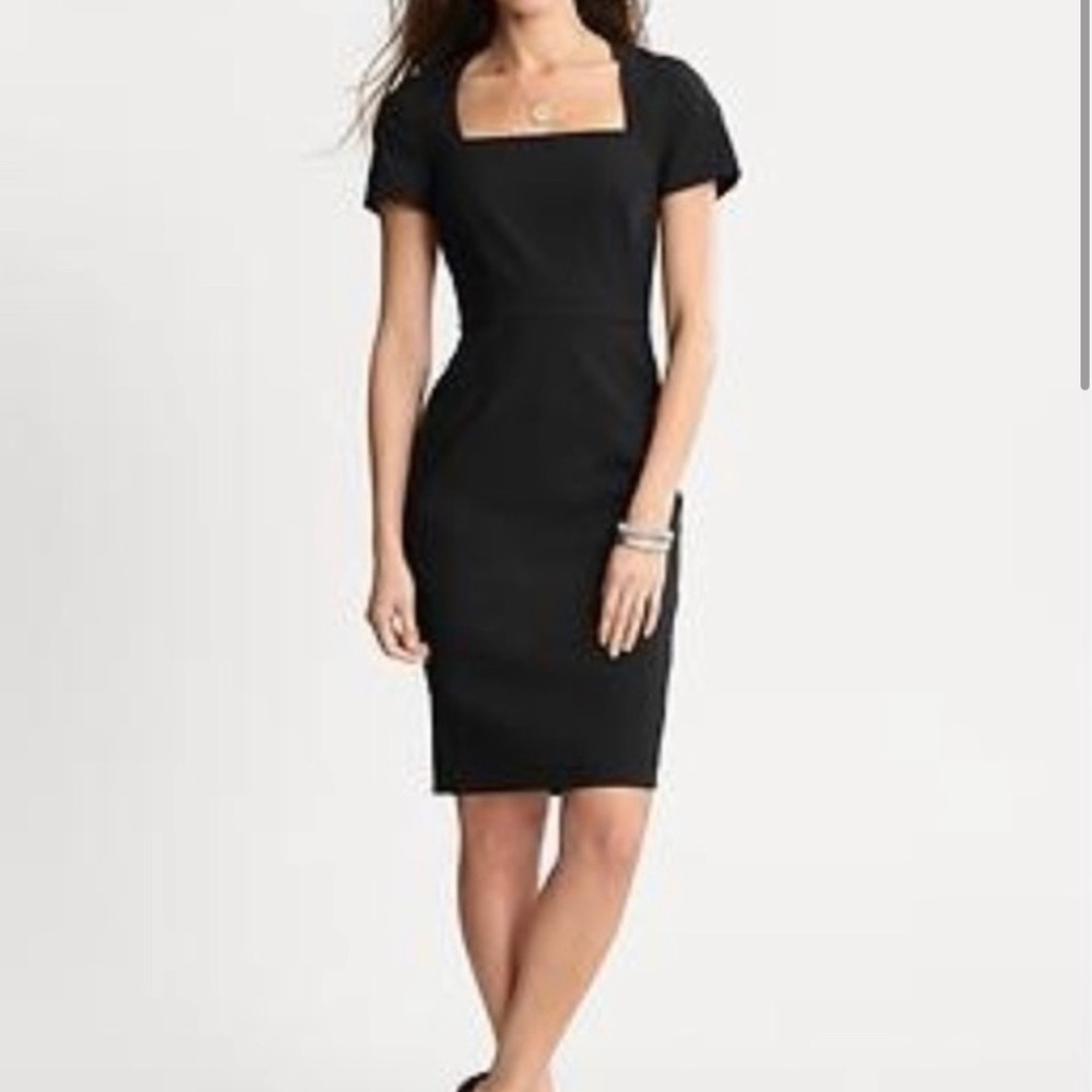 Banana Republic Square Neck Back Zip Cap Sleeve Mini Dress Size 4 Women Black